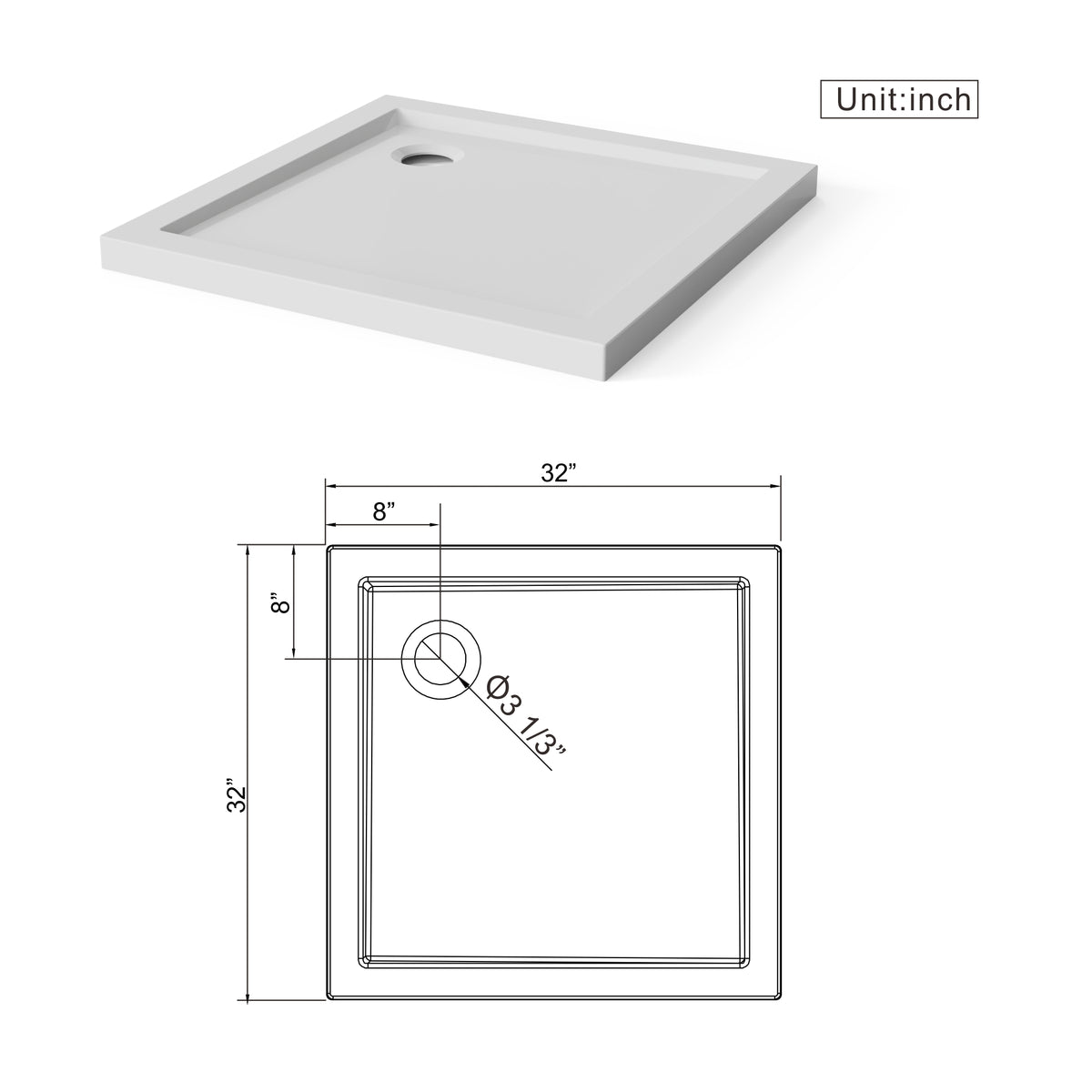 Goodyo 32x32 in Shower Base, Centered Drain No Threshold Shower Pan, White White SKU D163116715 product image 2