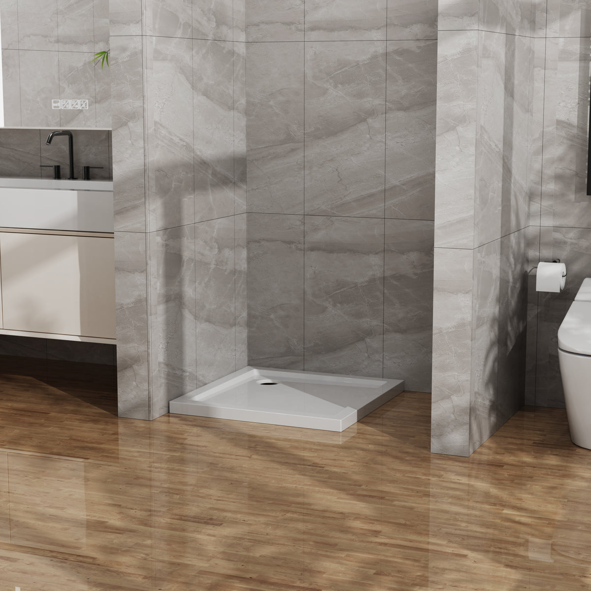 Goodyo 32x32 in Shower Base, Centered Drain No Threshold Shower Pan, White White SKU D163116715 product image 6