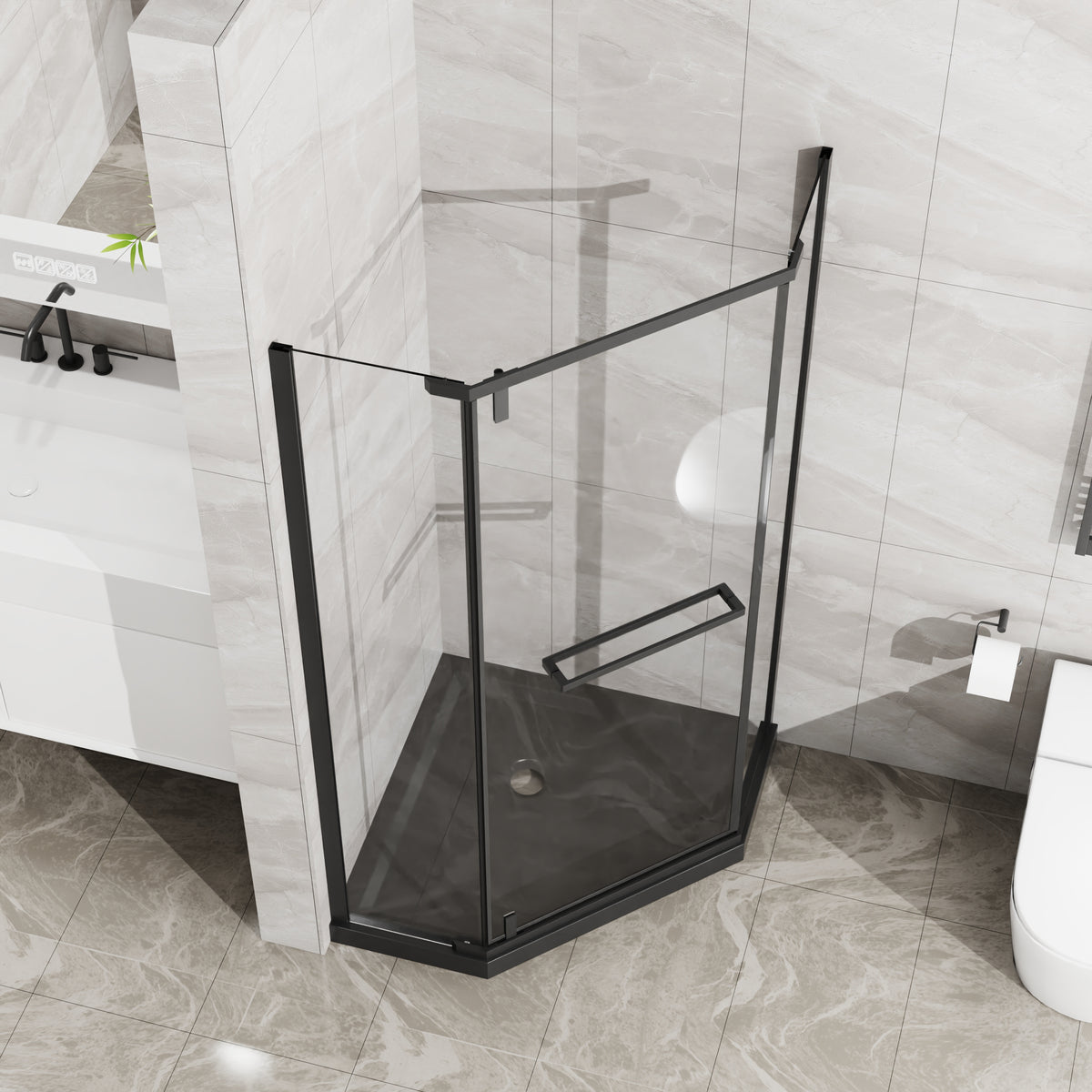 Goodyo 36 in. D x 36 in. W x 3.4 in. H Corner Drain Neo-Angle Shower Base Black, No Drain Kit Black SKU D163147917 product image 10
