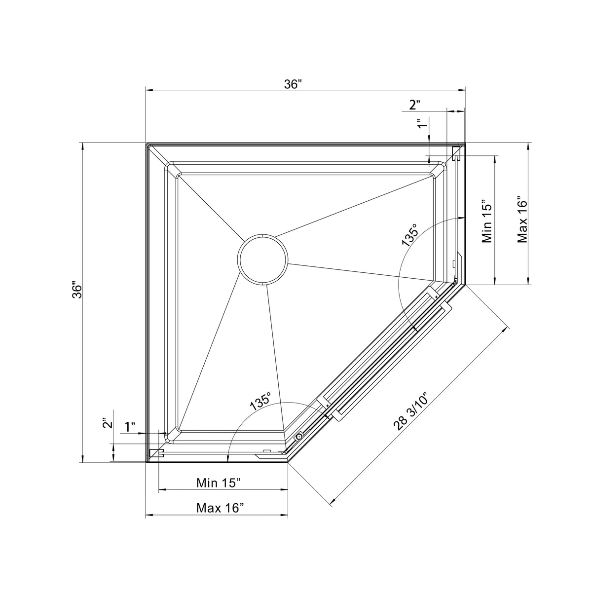 Goodyo 36 in. D x 36 in. W x 3.4 in. H Corner Drain Neo-Angle Shower Base Black, No Drain Kit Black SKU D163147917 product image 2