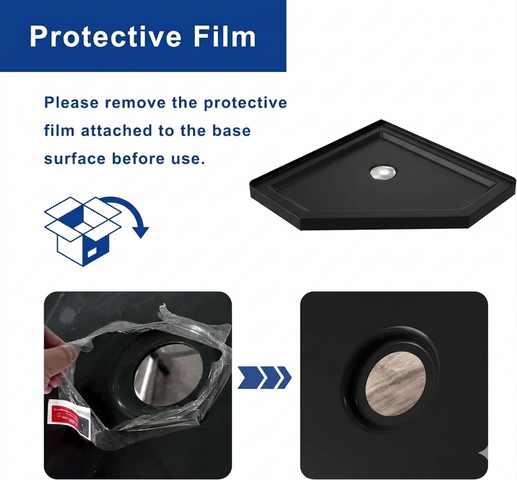 Goodyo 36 in. D x 36 in. W x 3.4 in. H Corner Drain Neo-Angle Shower Base Black, No Drain Kit Black SKU D163147917 product image 4
