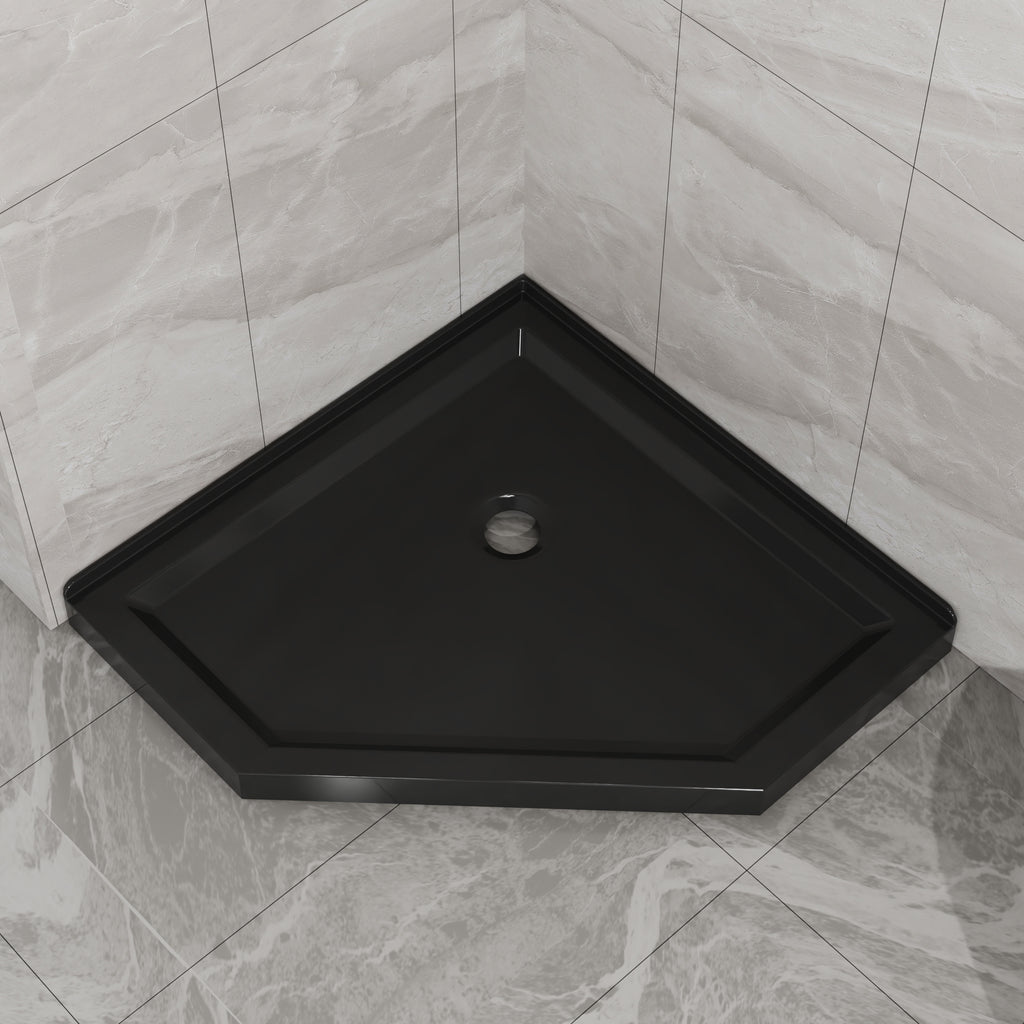 Goodyo 36 in. D x 36 in. W x 3.4 in. H Corner Drain Neo-Angle Shower Base Black, No Drain Kit Black SKU D163147917 product image 5