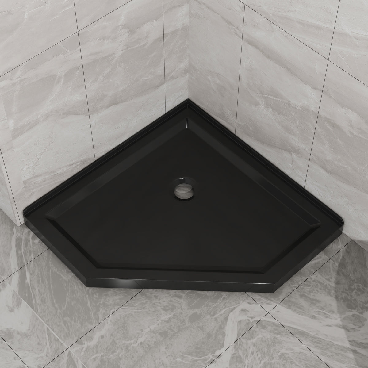 Goodyo 36 in. D x 36 in. W x 3.4 in. H Corner Drain Neo-Angle Shower Base Black, No Drain Kit Black SKU D163147917 product image 5