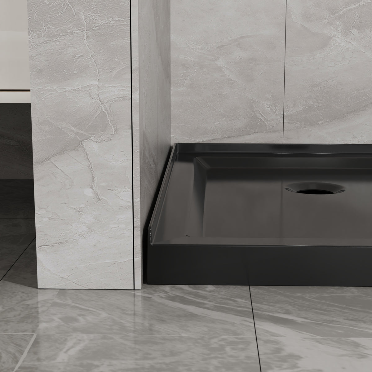 Goodyo 36 in. D x 36 in. W x 3.4 in. H Corner Drain Neo-Angle Shower Base Black, No Drain Kit Black SKU D163147917 product image 6