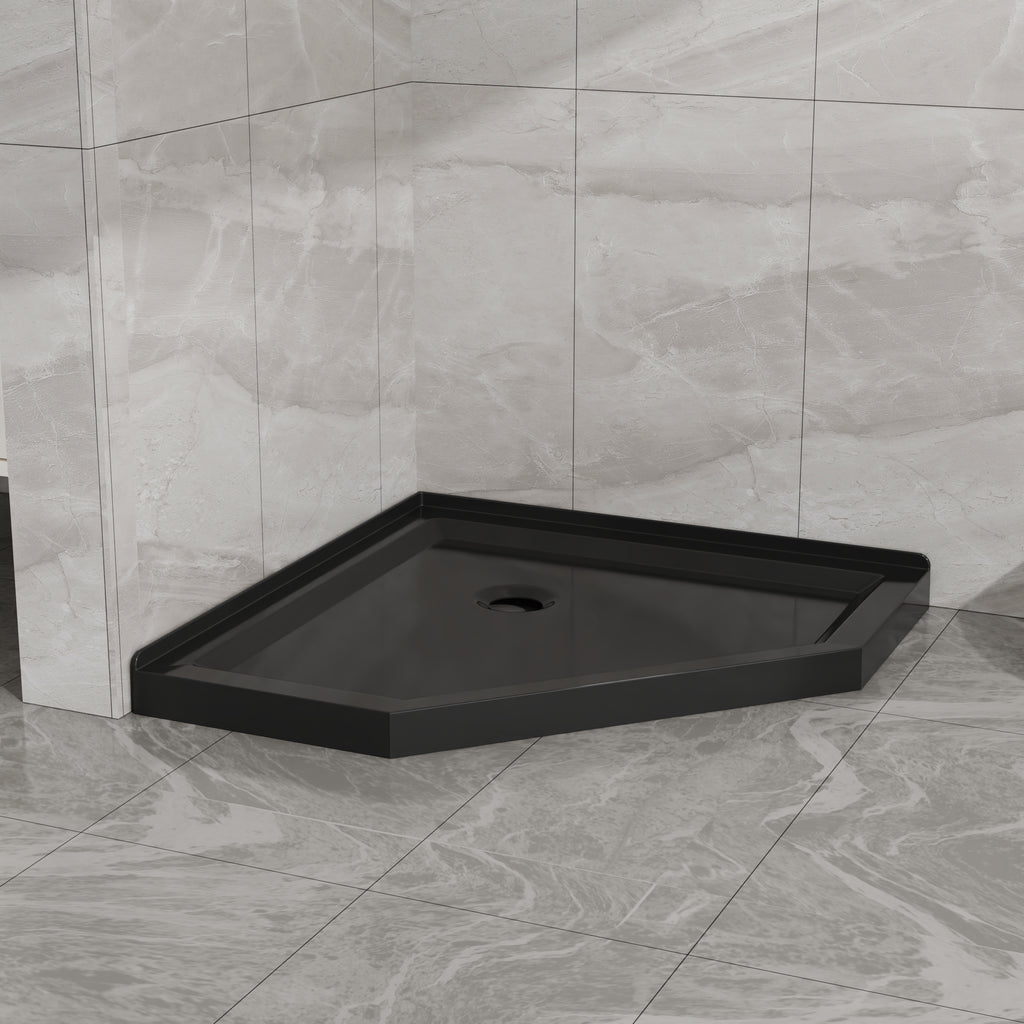 Goodyo 36 in. D x 36 in. W x 3.4 in. H Corner Drain Neo-Angle Shower Base Black, No Drain Kit Black SKU D163147917 product image 7