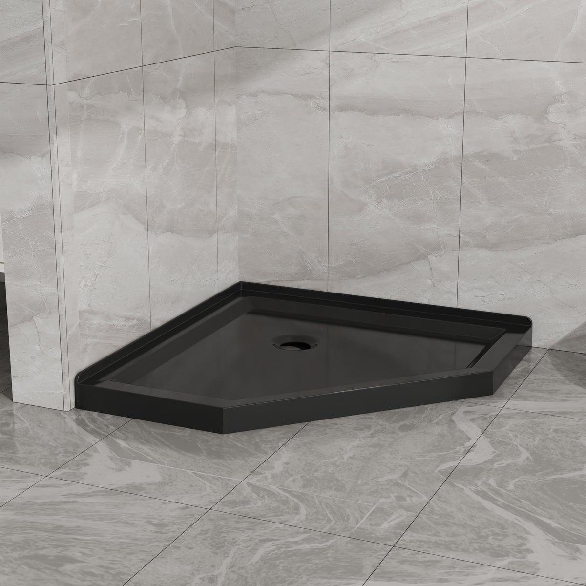 Goodyo 36 in. D x 36 in. W x 3.4 in. H Corner Drain Neo-Angle Shower Base Black, No Drain Kit Black SKU D163147917 product image 7