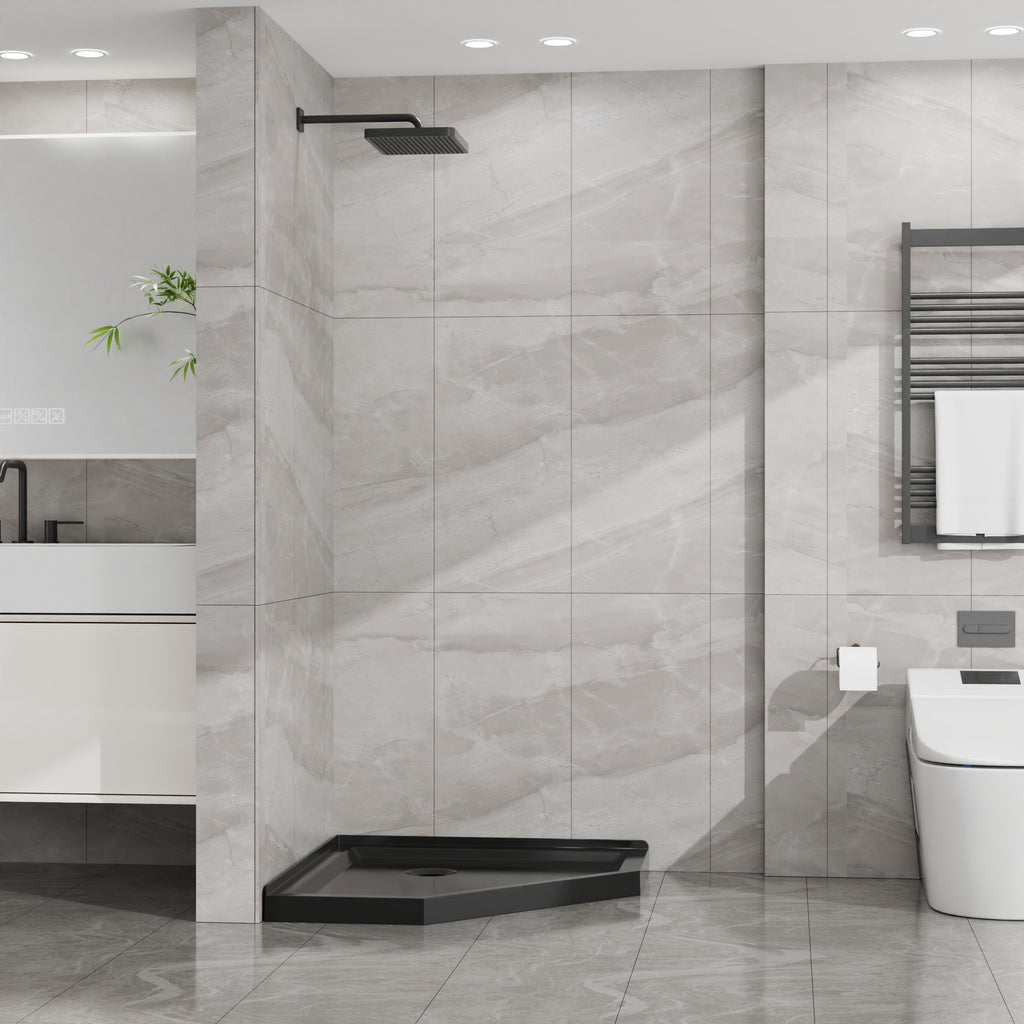 Goodyo 36 in. D x 36 in. W x 3.4 in. H Corner Drain Neo-Angle Shower Base Black, No Drain Kit Black SKU D163147917 product image 9