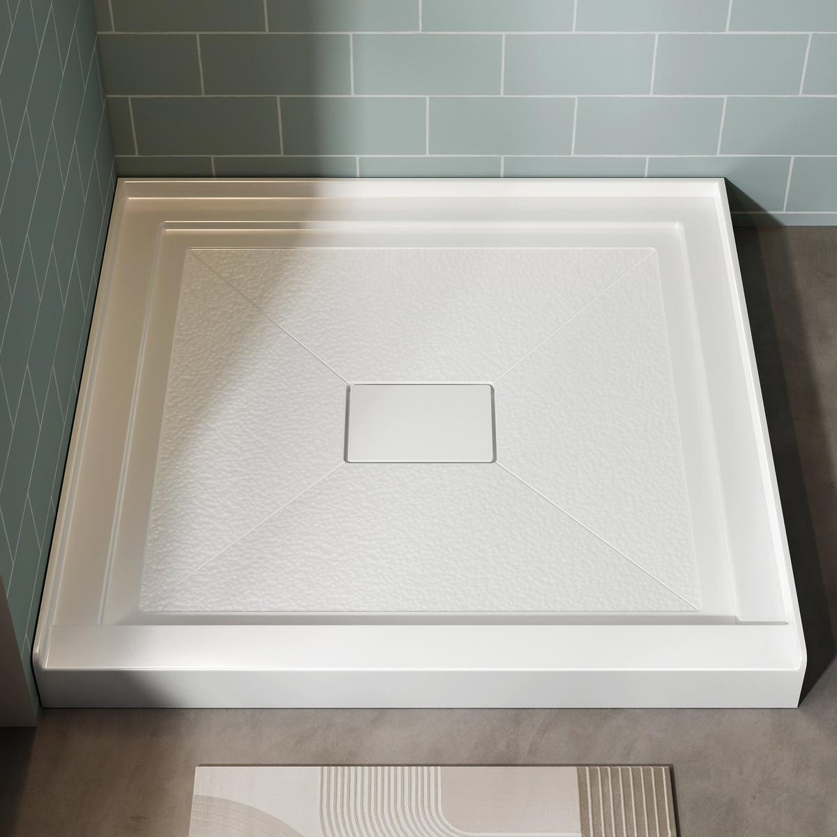 36x36 Inch White Acrylic Shower Base, Center Drain, Non-Slip Surface Light White SKU T5595P445277 product image 1