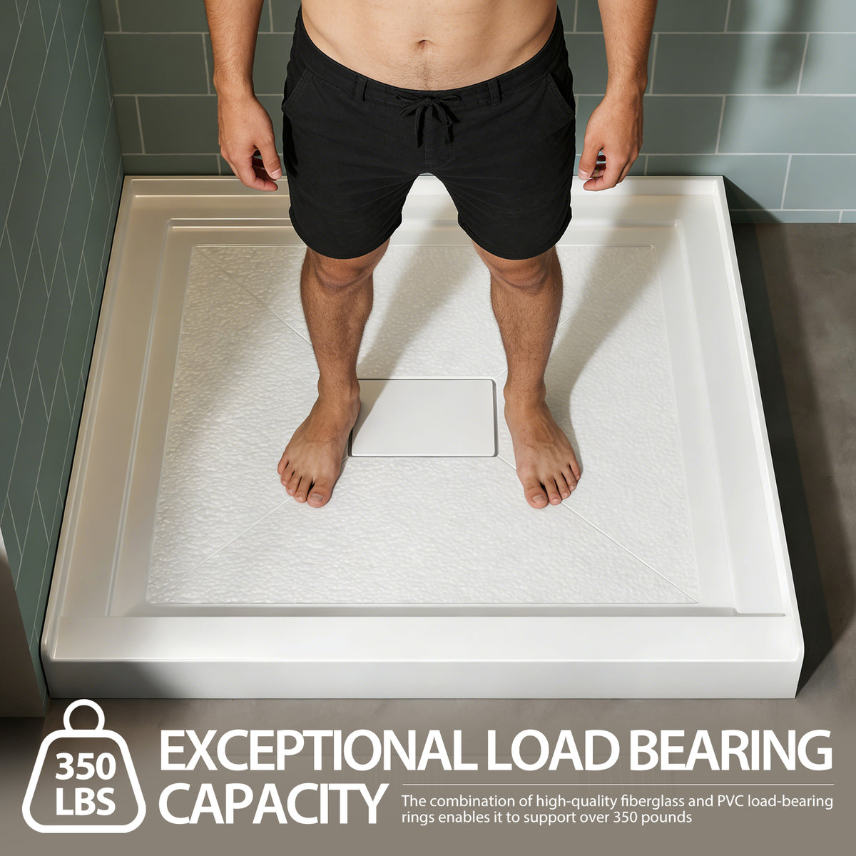 36x36 Inch White Acrylic Shower Base, Center Drain, Non-Slip Surface Light White SKU T5595P445277 product image 5