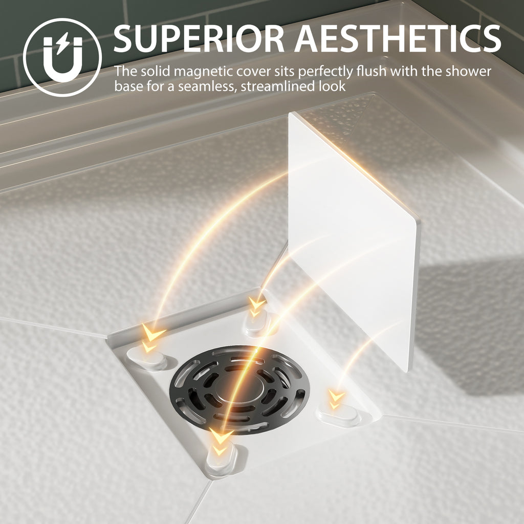 36x36 Inch White Acrylic Shower Base, Center Drain, Non-Slip Surface Light White SKU T5595P445277 product image 6