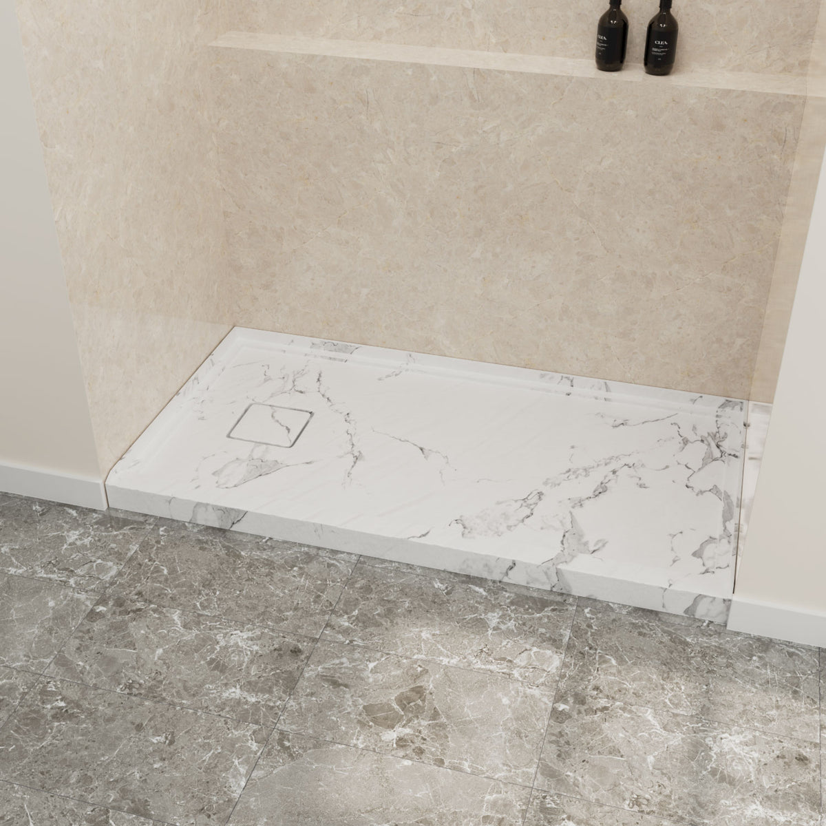 60" x 32" in Shower Base,resin and fiberglass,Left Drain Single-Threshold Shower Pan,Jazz White with Vein White+ Charcoal SKU T6587P578554 product image 2