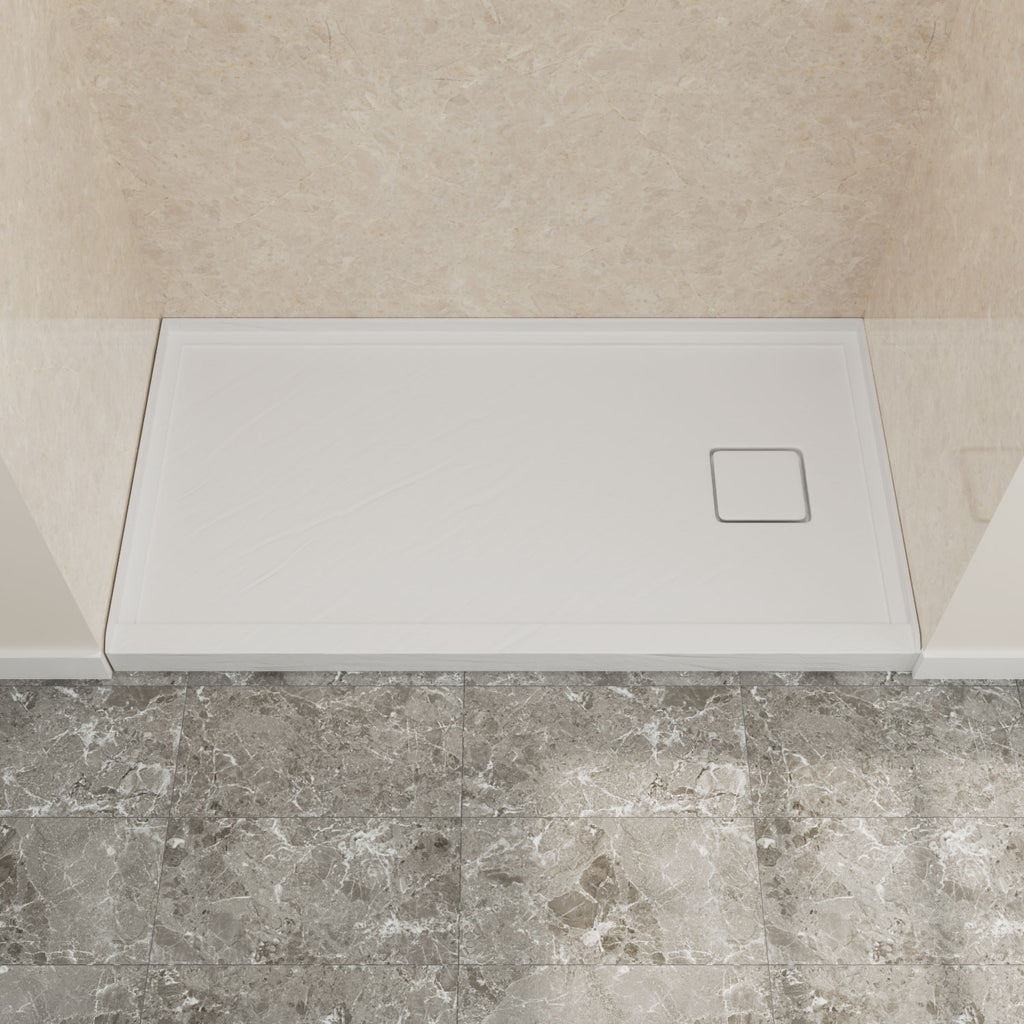 60" x 32" in Shower Base,resin and fiberglass,Right Drain Single-Threshold Shower Pan,White Vein White SKU T6587P580345 product image 1