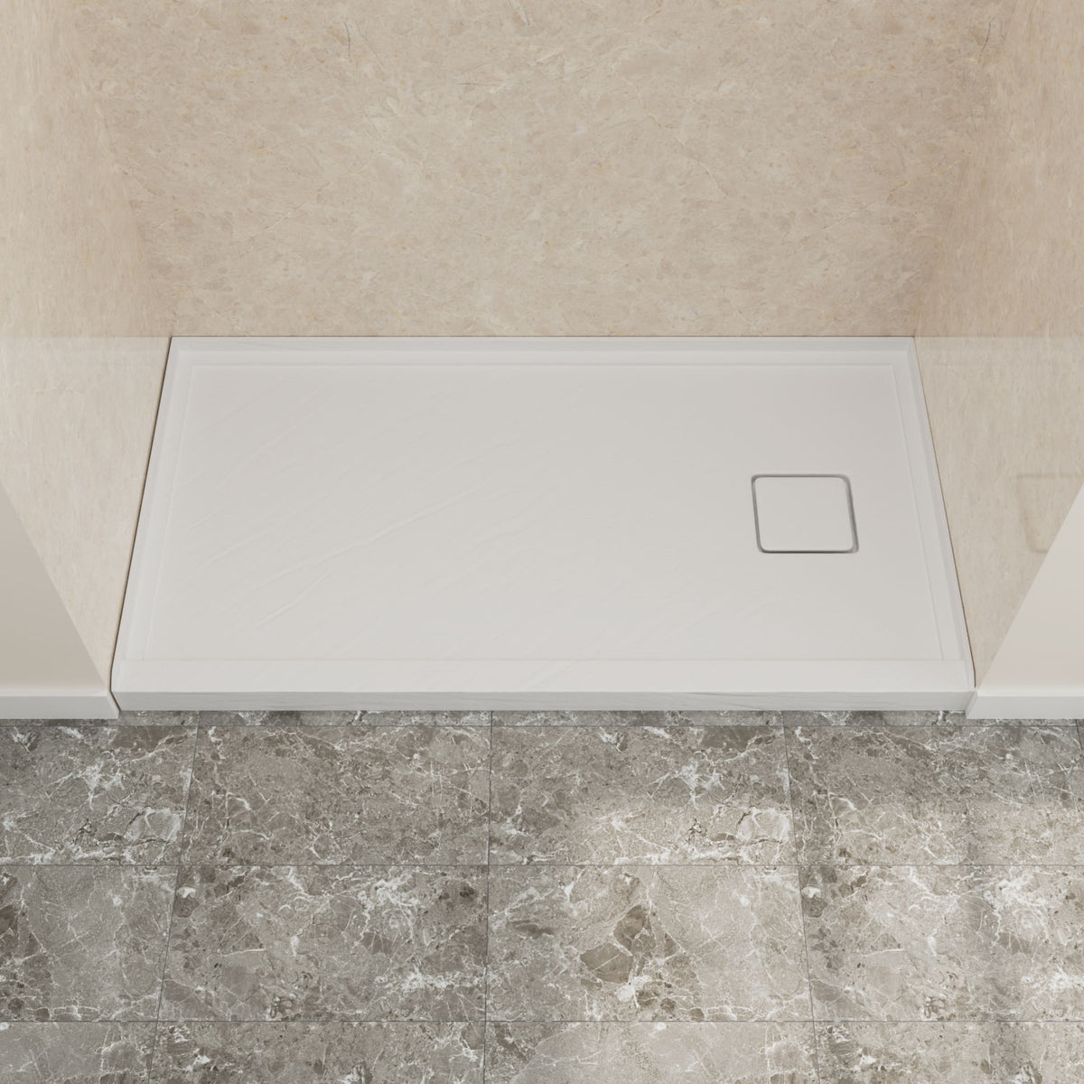 60" x 32" in Shower Base,resin and fiberglass,Right Drain Single-Threshold Shower Pan,White Vein White SKU T6587P580345 product image 1