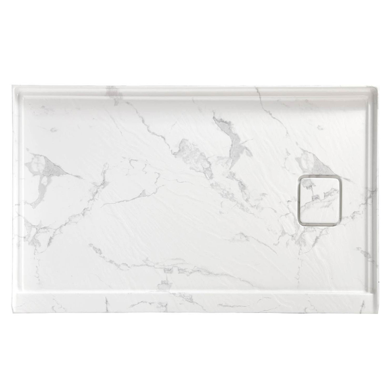 60" x 32" in Shower Base,resin and fiberglass,Right Drain Single-Threshold Shower Pan,Jazz White Vein Grey+White SKU T6587P580349 product image 3