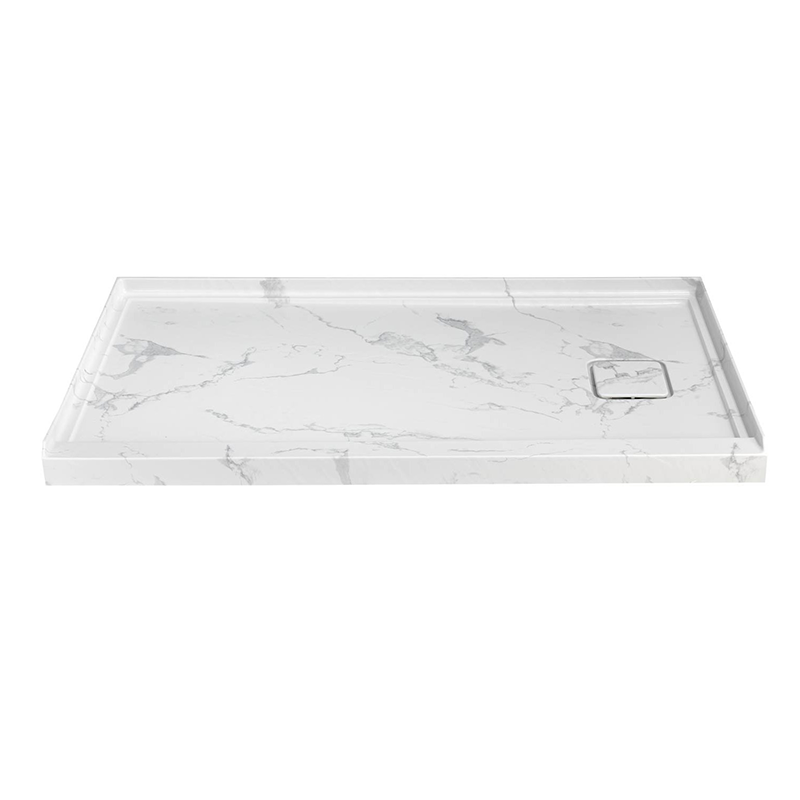 60" x 32" in Shower Base,resin and fiberglass,Right Drain Single-Threshold Shower Pan,Jazz White Vein Grey+White SKU T6587P580349 product image 5