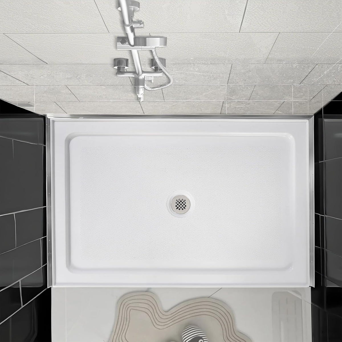 60" x 36" Shower Base,Central Drain Single Threshold Shower Base with Efficient Drainage, Shower Pan with Slip Resistant Textured Surface (Drain Not Included) Gloss White SKU W2269P426856 product image 1