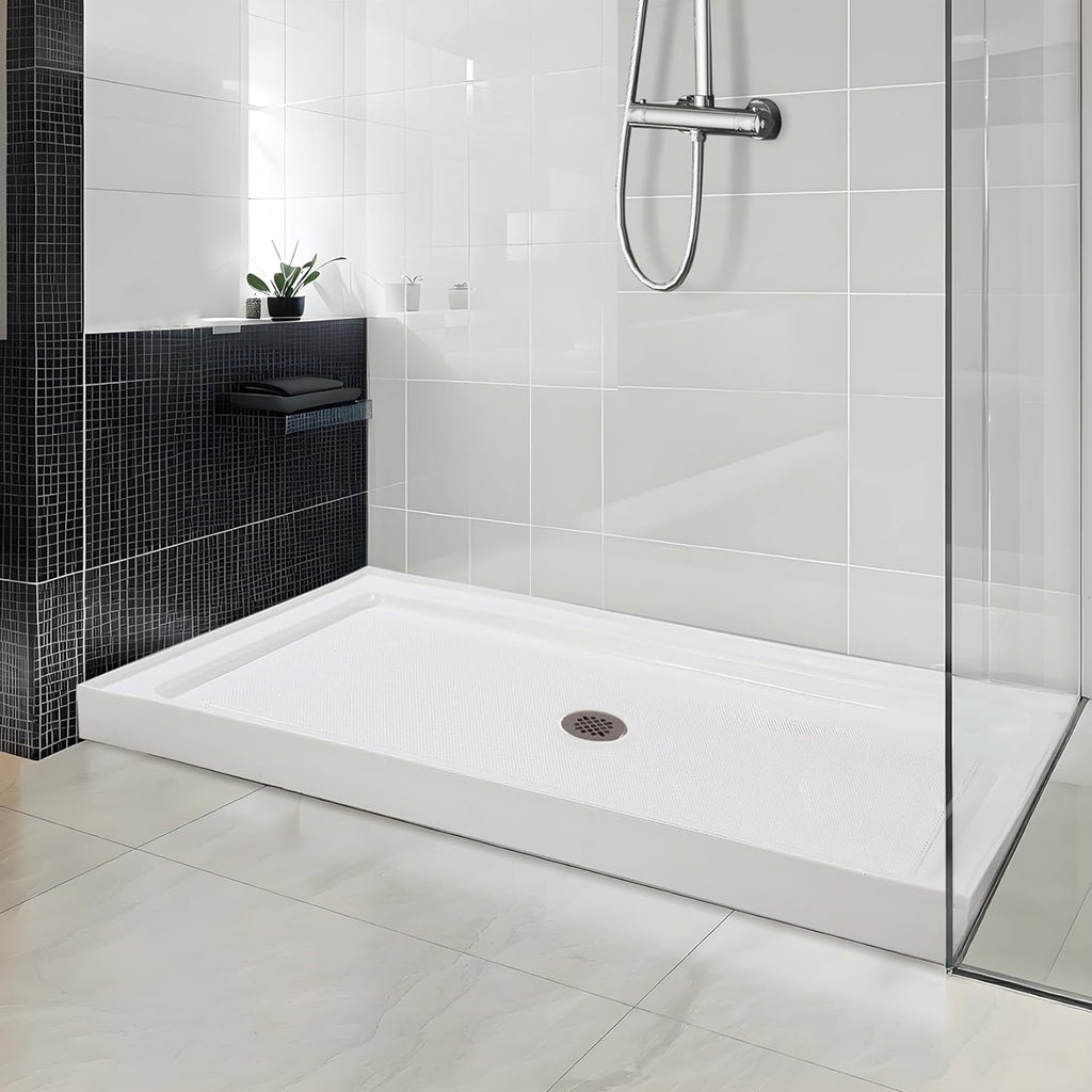 60" x 36" Shower Base,Central Drain Single Threshold Shower Base with Efficient Drainage, Shower Pan with Slip Resistant Textured Surface (Drain Not Included) Gloss White SKU W2269P426856 product image 8