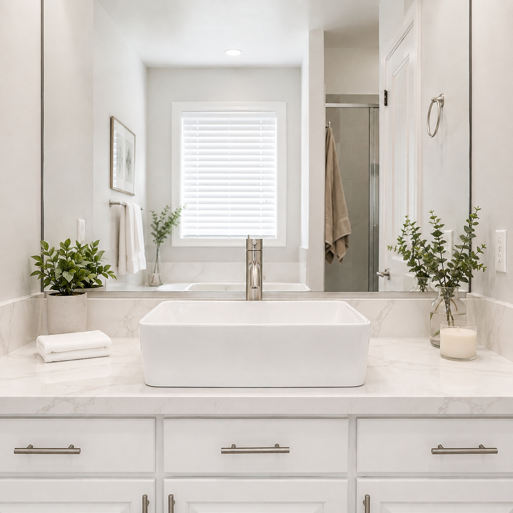 Glossy White Rounded Rectangular Ceramic Vessel Sink, Above-Counter Bathroom Vanity Bowl Basin, Sink Only