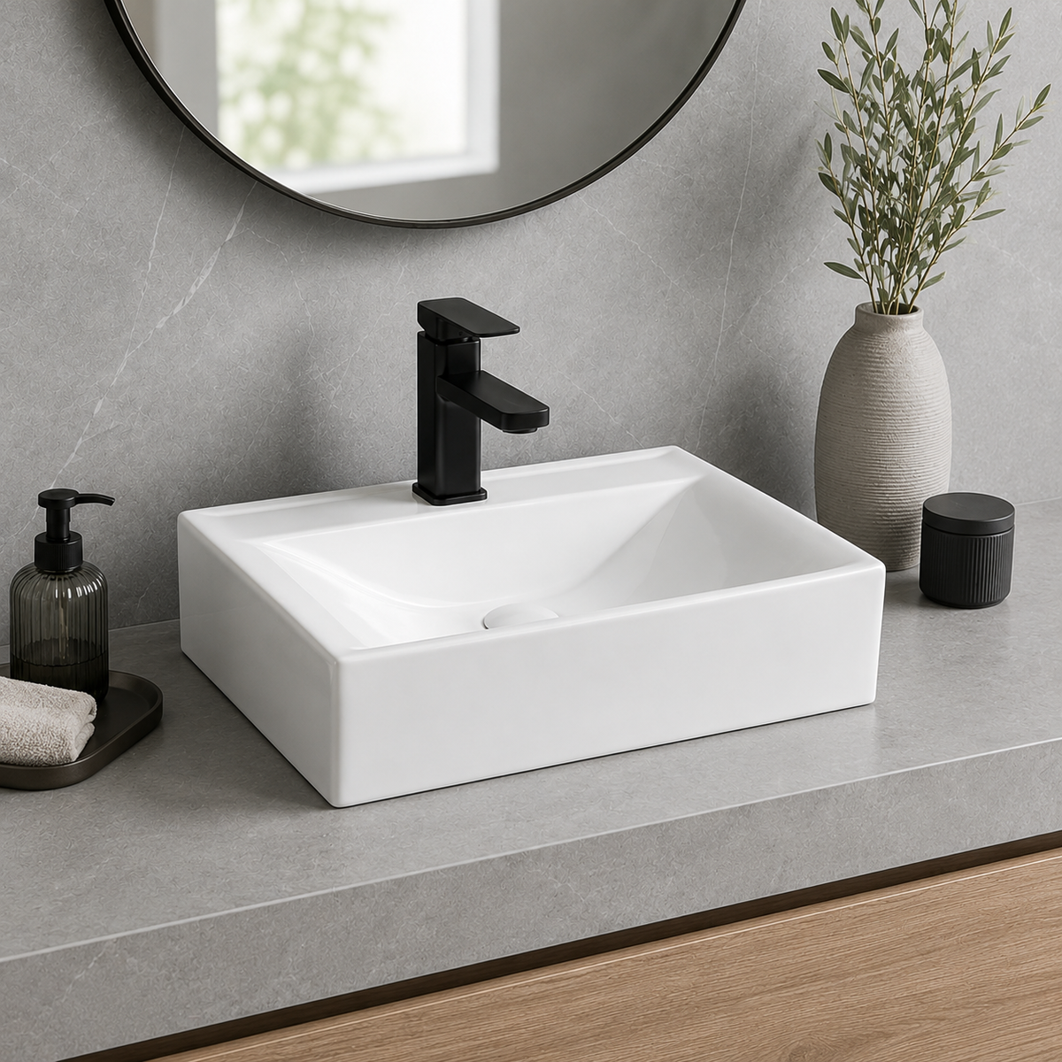 14.17 Inches Total Depth Rectangular Ceramic Wall Mount Bathroom Sink Wall Hung Basin for Modern Farmhouse Small Bathroom