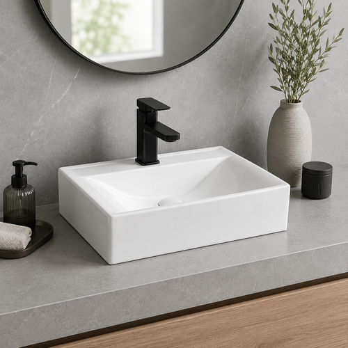 14.17 Inches Total Depth Rectangular Ceramic Wall Mount Bathroom Sink Wall Hung Basin for Modern Farmhouse Small Bathroom