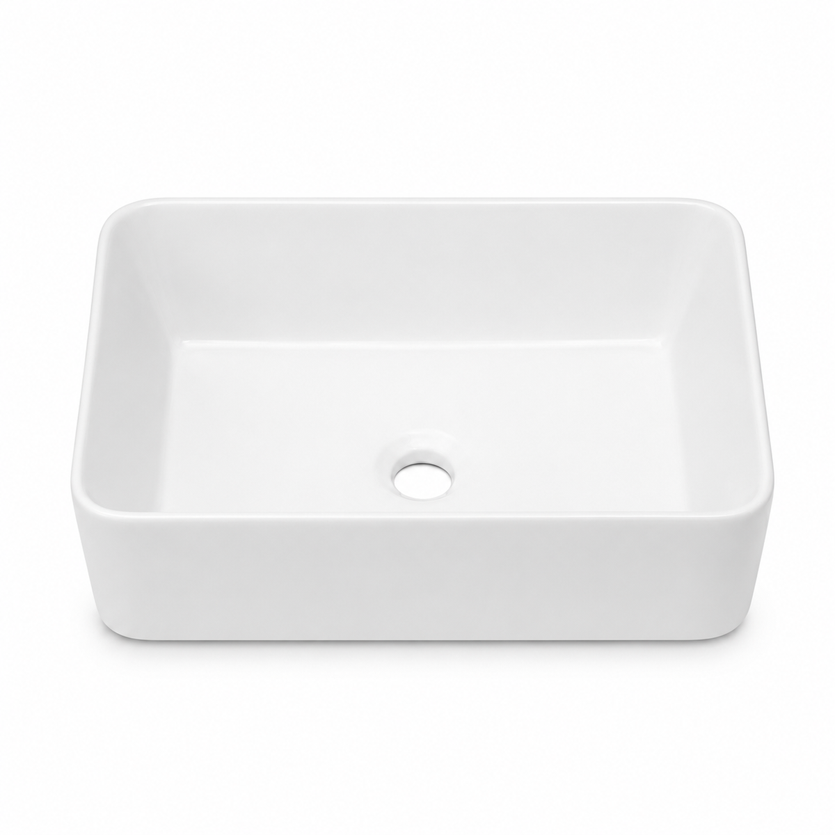 Glossy White Rounded Rectangular Ceramic Vessel Sink, Above-Counter Bathroom Vanity Bowl Basin, Sink Only