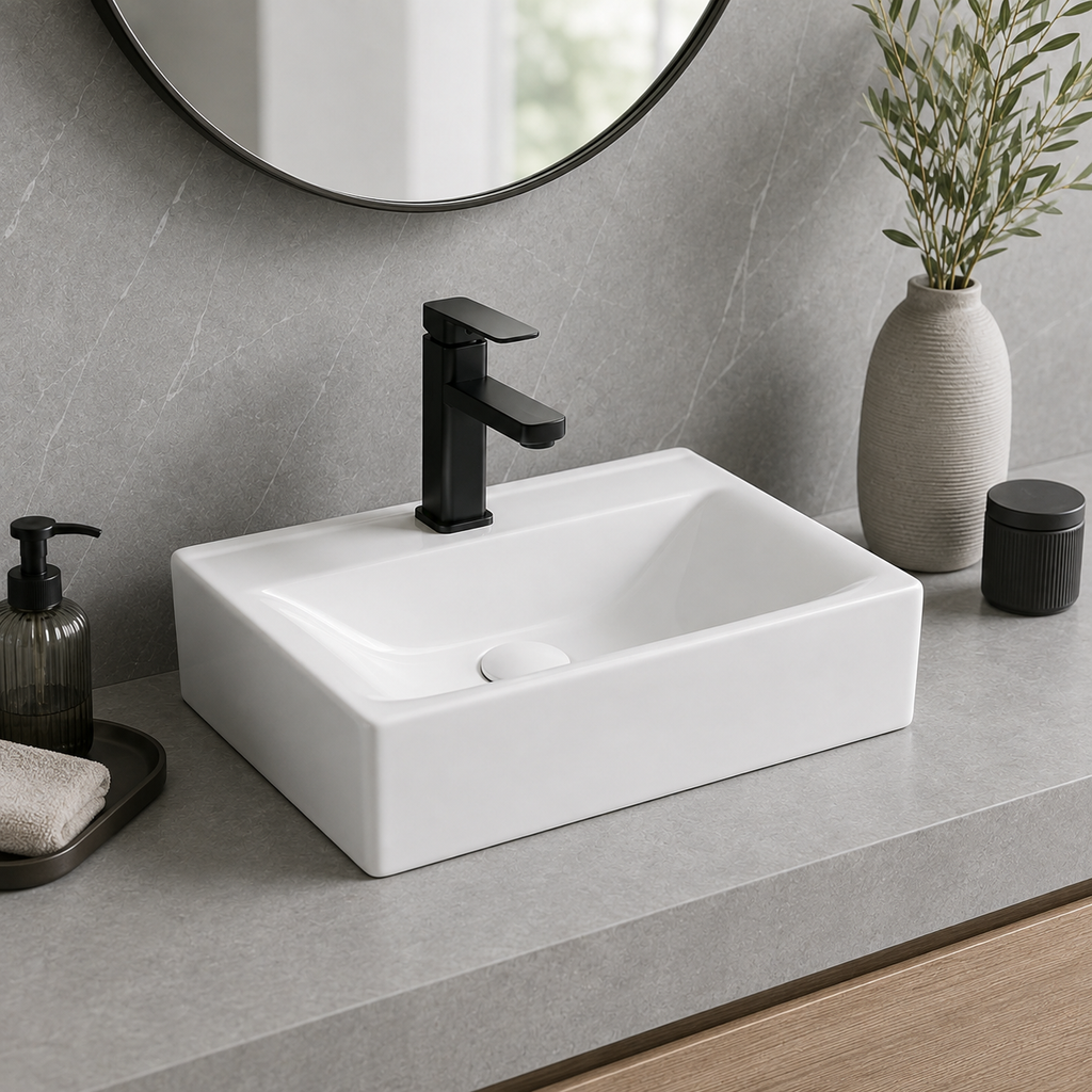 14.17 Inches Total Depth Rectangular Ceramic Wall Mount Bathroom Sink Wall Hung Basin for Modern Farmhouse Small Bathroom