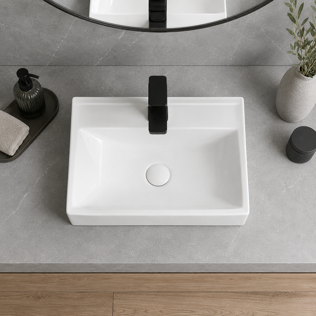 14.17 Inches Total Depth Rectangular Ceramic Wall Mount Bathroom Sink Wall Hung Basin for Modern Farmhouse Small Bathroom