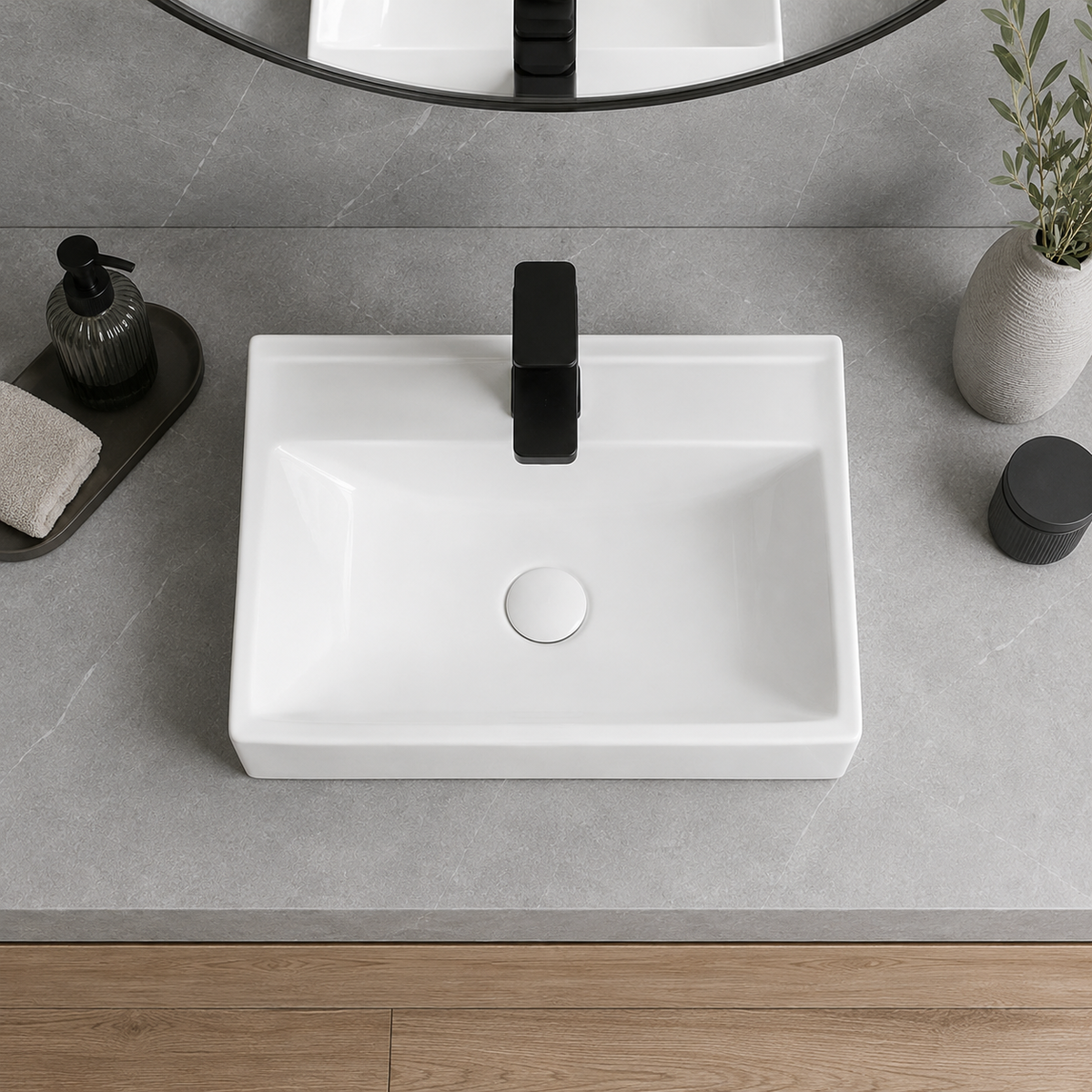 14.17 Inches Total Depth Rectangular Ceramic Wall Mount Bathroom Sink Wall Hung Basin for Modern Farmhouse Small Bathroom