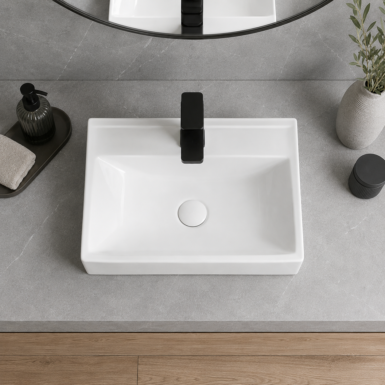 14.17 Inches Total Depth Rectangular Ceramic Wall Mount Bathroom Sink Wall Hung Basin for Modern Farmhouse Small Bathroom