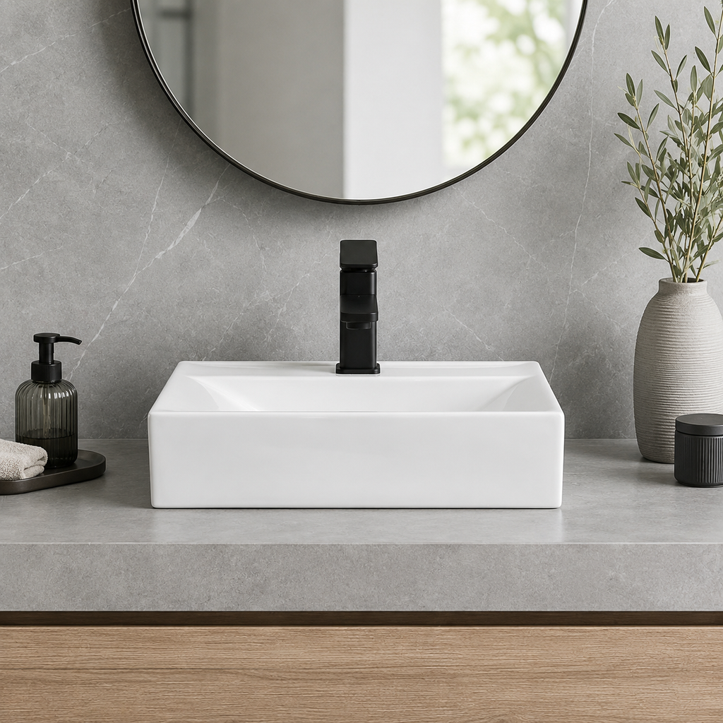 14.17 Inches Total Depth Rectangular Ceramic Wall Mount Bathroom Sink Wall Hung Basin for Modern Farmhouse Small Bathroom