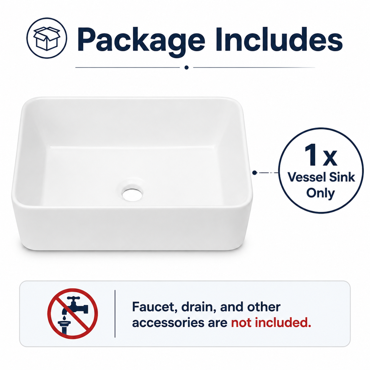Glossy White Rounded Rectangular Ceramic Vessel Sink, Above-Counter Bathroom Vanity Bowl Basin, Sink Only