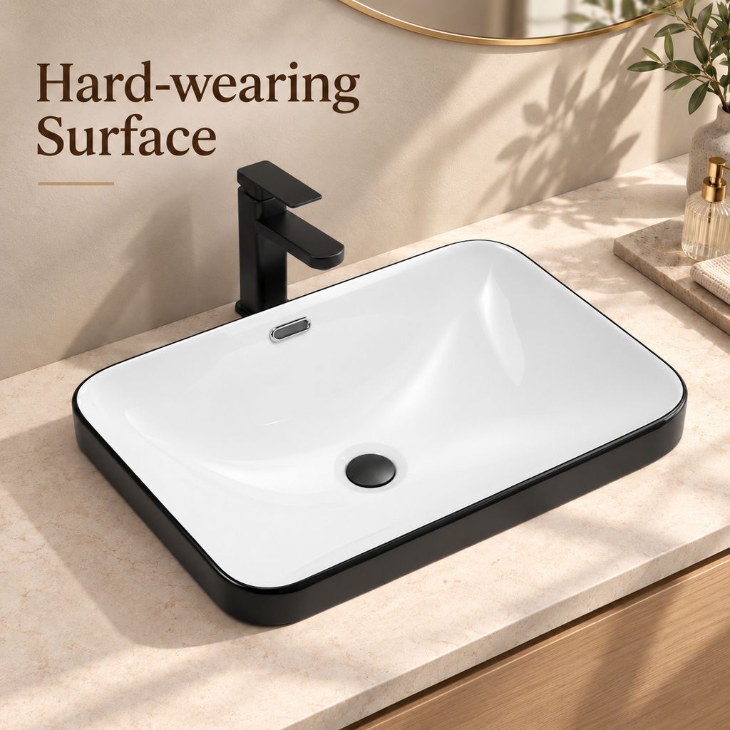 White Porcelain Ceramic Undermount Sink 22.05 in Seamless Design Vanity Countertop Bathroom Basin