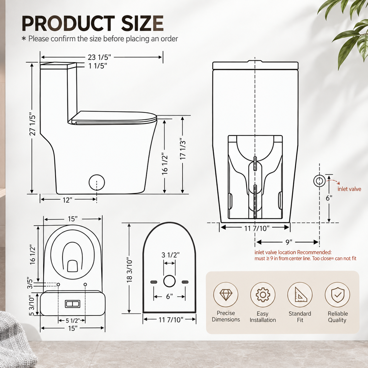 One Piece Ceramic Toilet 1.28 0.8 GPF Dual Siphonic Flush ADA Comfort Height Rimless Soft Close Seat Gloss White